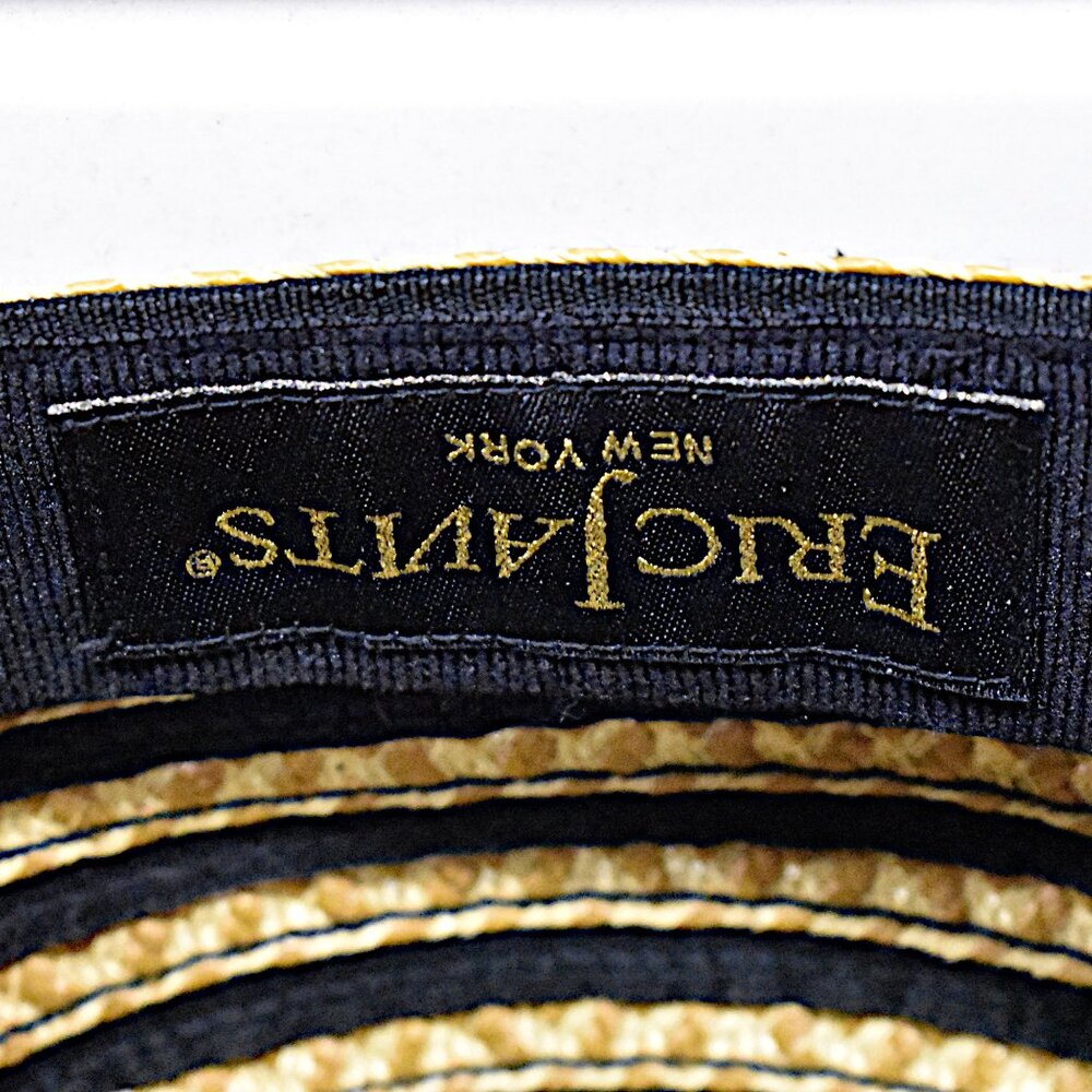 Eric Javits Womens Newsboy Hat Natural Raffia  Tan & Black UPF 50+ Packable Cap - Picture 6 of 7